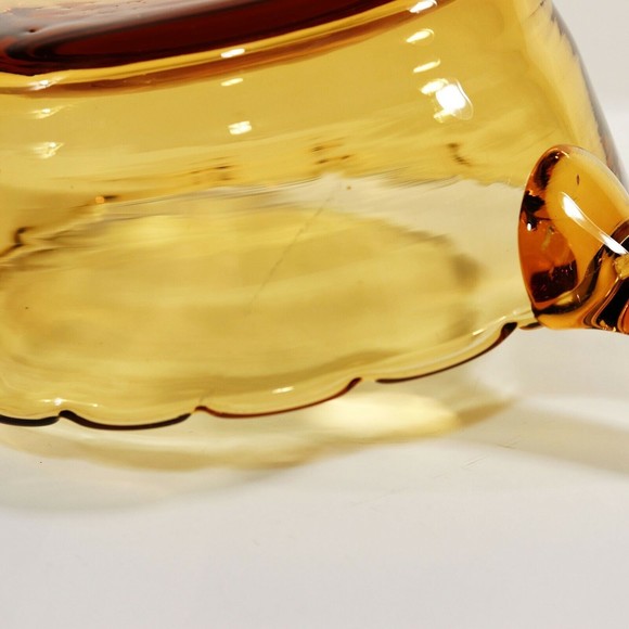 Vintage Amber Glass 5.5" Scalloped Edge Bowl With 4" Scroll Handle - Picture 8 of 9